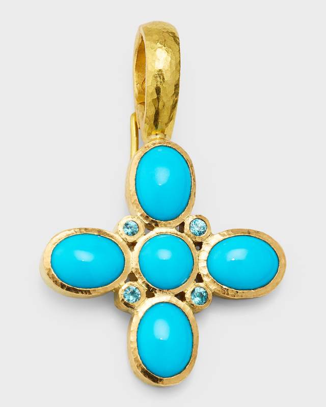 19K Sleeping Beauty Turquoise Clover Pendant with Blue Zircon